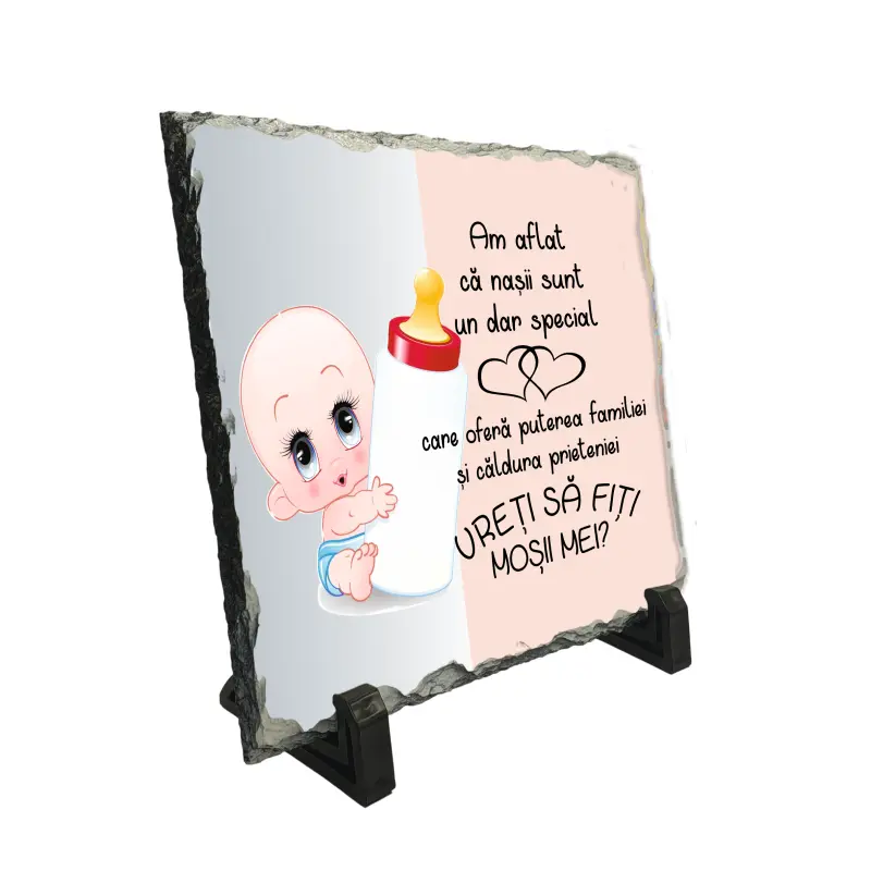 Am aflat ca nasii sunt un dar special roz, piatra ardezie personalizata, cu mesaj model, pa132